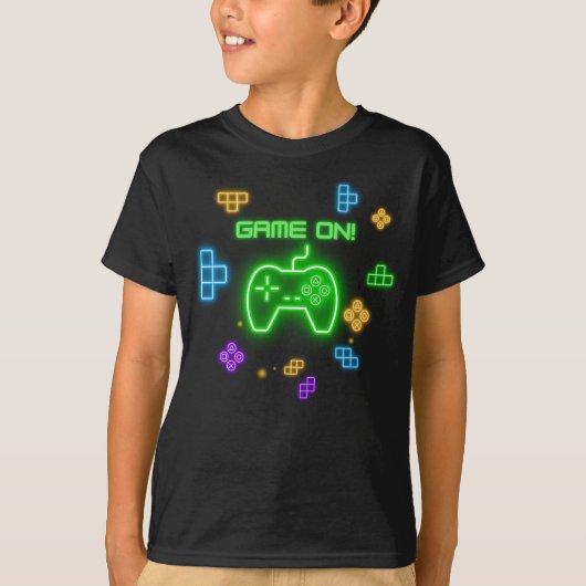 Game op neongroene, blauwe en gele gamer T-Shirt (Voorkant)