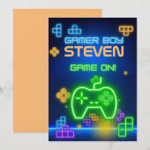 Game op neongroene, blauwe, gele gamer Uitnodiging (Voorkant / Achterkant)