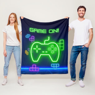 Game op neongroene, blauwe videogamer fleece deken
