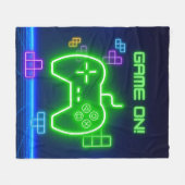 Game op neongroene, blauwe videogamer fleece deken (Voorkant (Horizontaal))