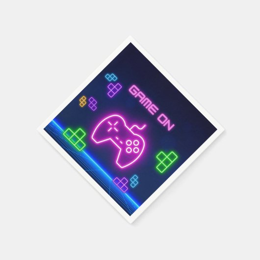 Game op neonroze, groene en paarse videogamer servet (Hoek)