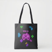 Game op neonroze, groene, videogamer tote bag