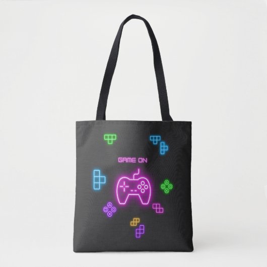 Game op neonroze, groene, videogamer tote bag (Voorkant)