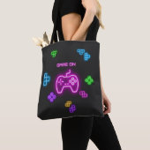 Game op neonroze, groene, videogamer tote bag