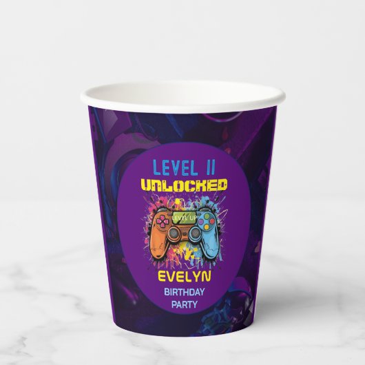 Game op niveau omhoog Video Game Verjaardag Papieren Bekers (Achterkant)