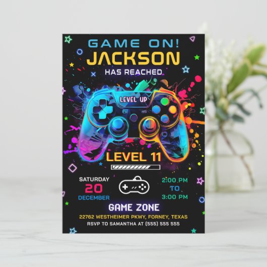 Game Op Niveau Omhoog Videospel Uitnodiging Verjaa (Staand voorkant)