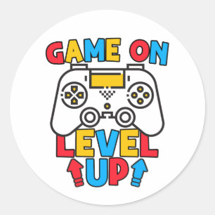Game Op Niveau Up Grappige Verjaardag Jongen Gamin Ronde Sticker