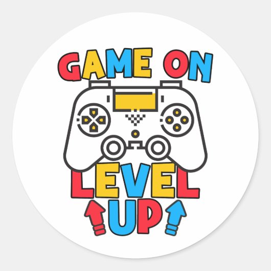Game Op Niveau Up Grappige Verjaardag Jongen Gamin Ronde Sticker (Voorkant)