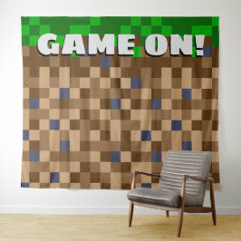 Game op Pixelated Block Gaming Verjaardag Achtergr Wandkleed