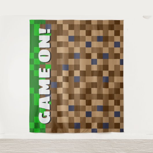 Game op Pixelated Block Gaming Verjaardag Achtergr Wandkleed (Voorkant)