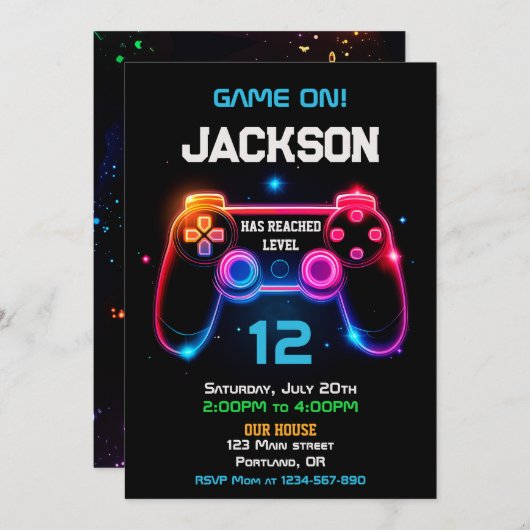 Game op video game controller uitnodiging niveau o (Voorkant / Achterkant)