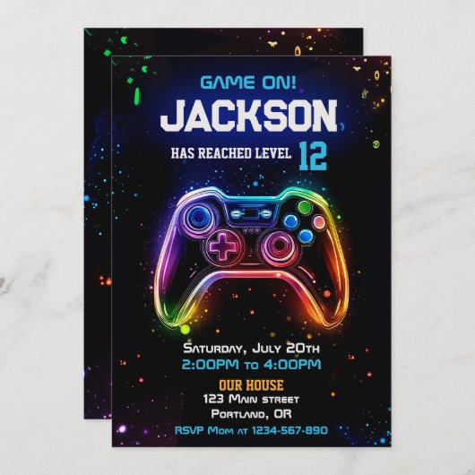 Game op video game controller uitnodiging niveau o (Voorkant / Achterkant)