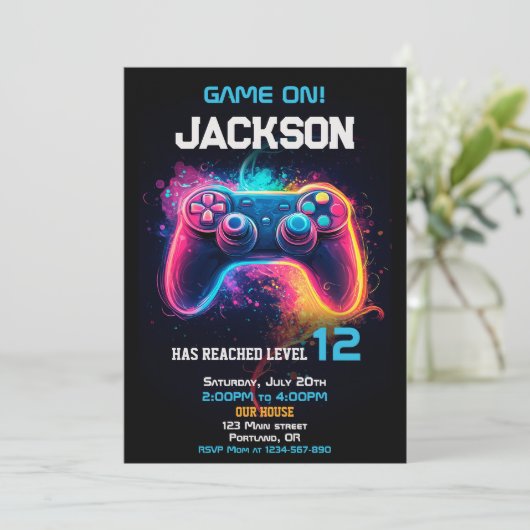 Game op video game controller uitnodiging niveau o (Staand voorkant)