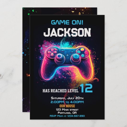 Game op video game controller uitnodiging niveau o (Voorkant / Achterkant)