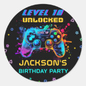 Game op Video Game Niveau Up Kids Verjaardag Ronde Sticker (Voorkant)