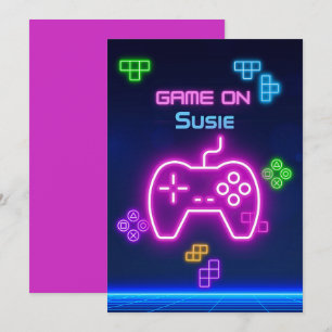 Game op video neon gamer groen, roze, blauw kaart