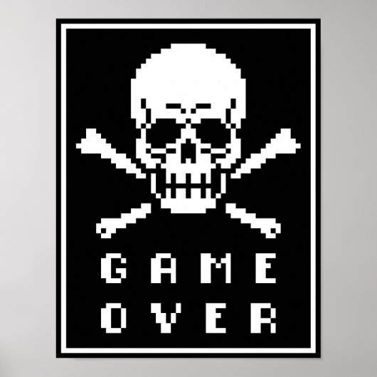 Game over 8-bits Skull Crossbones Pixel Art Poster (Voorkant)