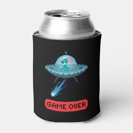 Game Over Alien Vliegende UFO Ruimteschip Pixel Ar Blikjeskoeler (Blikje Voorkant)