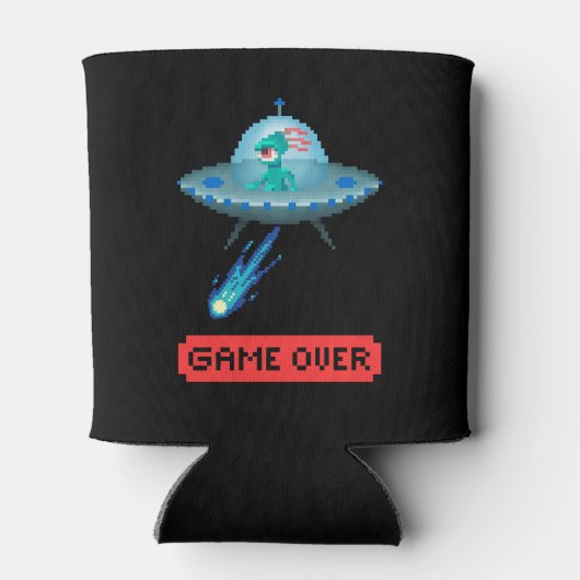 Game Over Alien Vliegende UFO Ruimteschip Pixel Ar Blikjeskoeler (Achterkant)