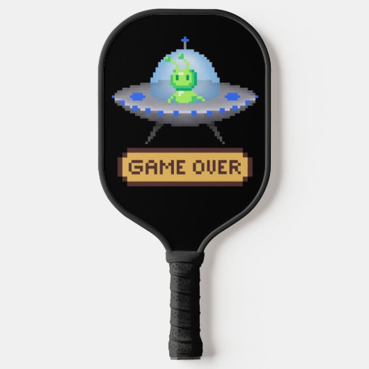 Game Over Alien Vliegende UFO Ruimteschip Pixel Ar Pickleball Paddle (Voorkant)