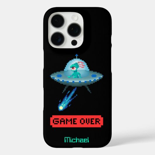 'Game Over' Alien Vliegende UFO Ruimteschip, Pixel Case-Mate iPhone Case (Achterkant)