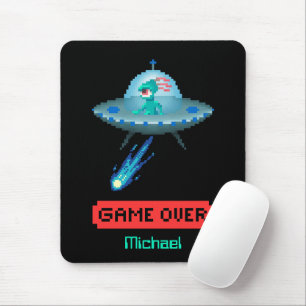 'Game Over' Alien Vliegende UFO Ruimteschip, Pixel Muismat