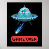 'Game Over' Alien Vliegende UFO Ruimteschip, Pixel Poster (Voorkant)