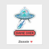 'Game Over' Alien Vliegende UFO Ruimteschip, Pixel Sticker (Vel)