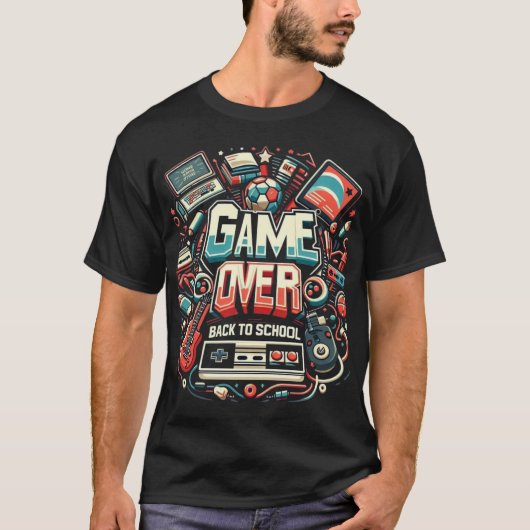 Game Over, Back to School: Retro Gaming & Academic T-shirt (Voorkant)