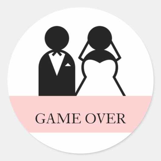 Game Over Bruid bruidegom Clipart Trouwstickers Ronde Sticker (Voorkant)
