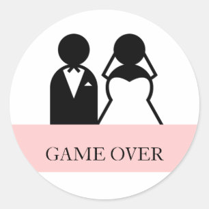 Game Over Bruid bruidegom Clipart Trouwstickers Ronde Sticker