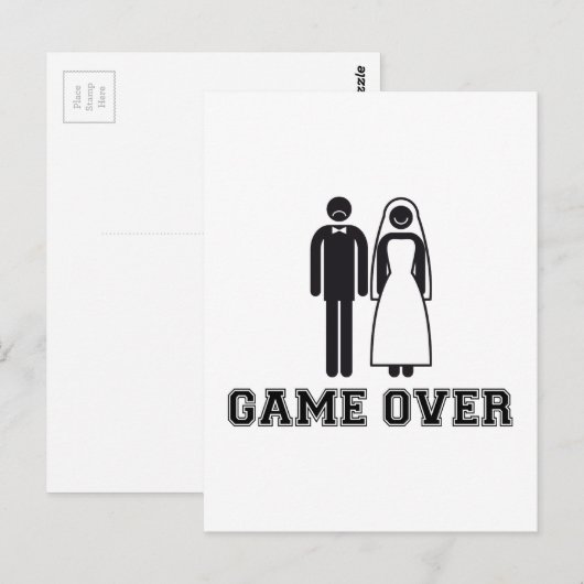 Game over, bruid en bruidegom, bruiloft paar briefkaart (Voorkant / Achterkant)