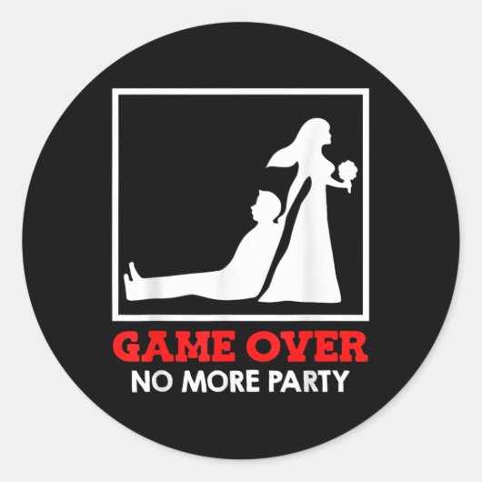 Game Over - Bruid en bruidegom bruiloft Ronde Sticker (Voorkant)