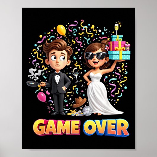 Game-Over Bruidegom Bruid Trouwen Ongehuwde Man Poster (Voorkant)