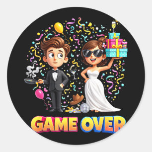 Game-over bruidegom bruid trouwen vrijgezel ronde sticker
