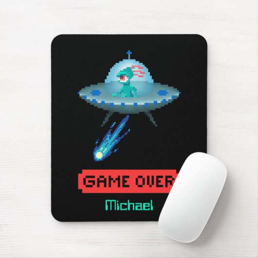'Game Over' Buitenaards Vliegend UFO Ruimteschip, Muismat (Met muis)