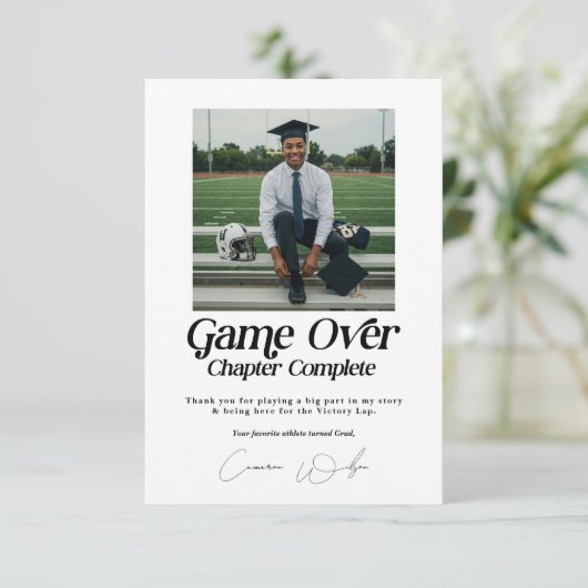 Game Over Chapter Complete Afstuderen voor sporter Bedankkaart (Staand voorkant)
