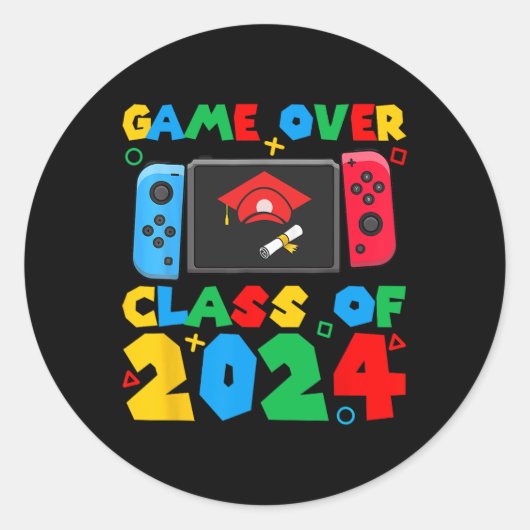 Game Over Cl Van Videospelende Studenten Grappige Ronde Sticker (Voorkant)