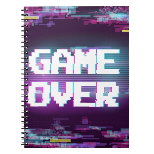 Game over concept, glitch effect. notitieboek (Voorkant)