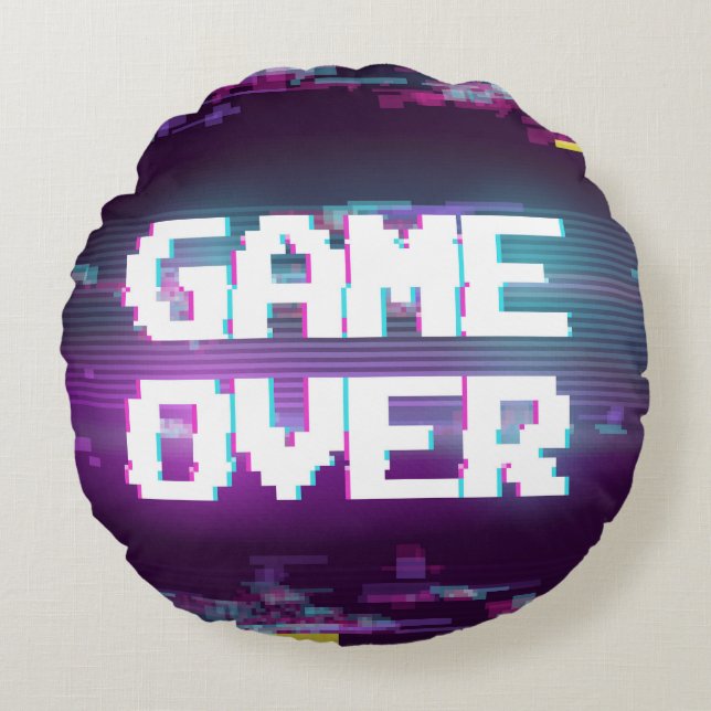 Game over concept, glitch effect. rond kussen (Voorkant)