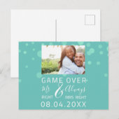 Game Over Divertente Save The Date Trouwdatum Aqua Briefkaart (Voorkant / Achterkant)