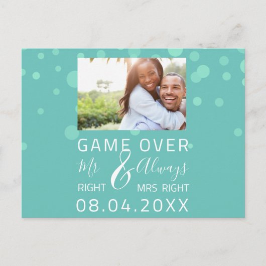 Game Over Divertente Save The Date Trouwdatum Aqua Briefkaart (Voorkant)