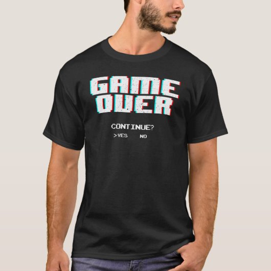 Game Over Doorgaan Cool Pixel Glitch Grappig Retro T-shirt (Voorkant)