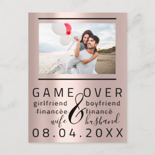 Game over Funny Save the Date Couple Photo Briefkaart