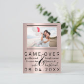 Game over Funny Save the Date Couple Photo Briefkaart (Staand voorkant)