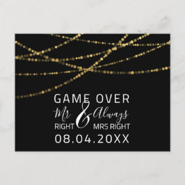 Game over Funny Save the Date Weddenschap Gold Briefkaart