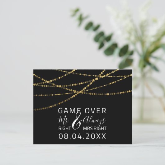 Game over Funny Save the Date Weddenschap Gold Briefkaart (Staand voorkant)