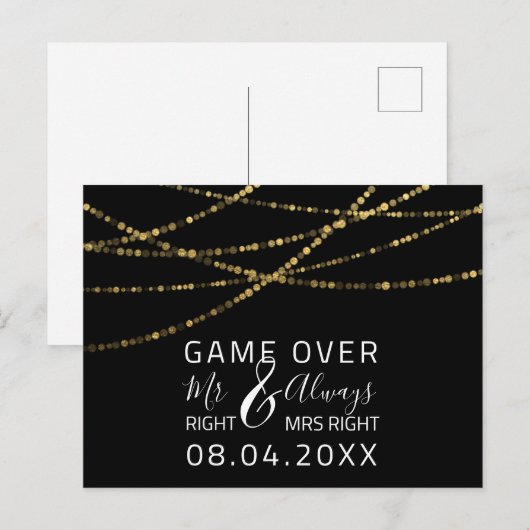 Game over Funny Save the Date Weddenschap Gold Briefkaart (Voorkant / Achterkant)
