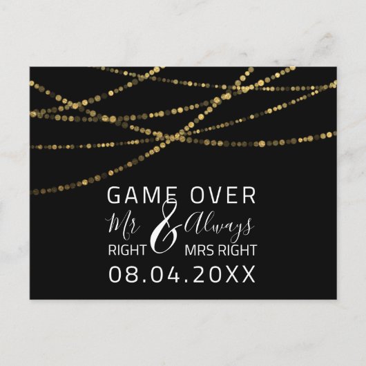 Game over Funny Save the Date Weddenschap Gold Briefkaart (Voorkant)
