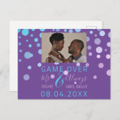 Game over Funny Save the Date Weddenschap Paarse P Briefkaart (Voorkant / Achterkant)